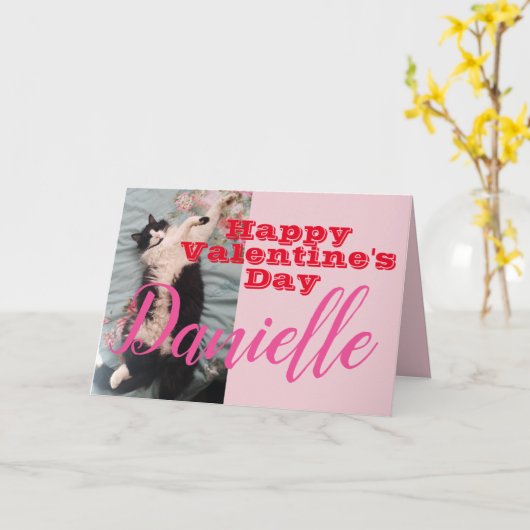 Funny Tuxedo Cat Happy Valentines Day Name Karte (Gelbe Blume)