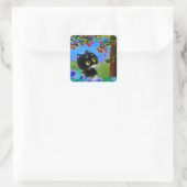 Funny Tuxedo Cat Mouse Creationarts Quadratischer Aufkleber (Tasche)