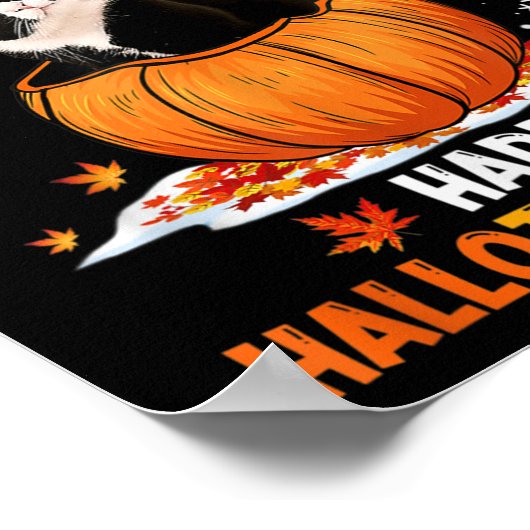 Funny Tuxedo Cat On Pumpkin Happy Hallothanksmas m Poster (Ecke)