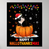 Funny Tuxedo Cat On Pumpkin Happy Hallothanksmas m Poster (Vorne)