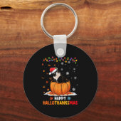 Funny Tuxedo Cat On Pumpkin Happy Hallothanksmas m Schlüsselanhänger (Vorderseite)