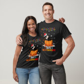 Funny Tuxedo Cat On Pumpkin Happy Hallothanksmas T-Shirt (Unisex)