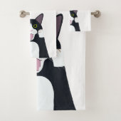 Funny tuxedo Cat puff Cartoon Badhandtuch Set (Insitu)
