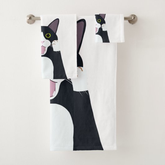 Funny tuxedo Cat puff Cartoon Badhandtuch Set (Insitu)