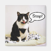 Funny Tuxedo Cat "Stopp!" Magnet (Vorne)