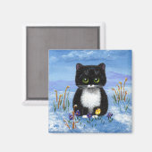 Funny Tuxedo Cat Winter Snow Creationarts Magnet (Vorderseite/Rückseite)