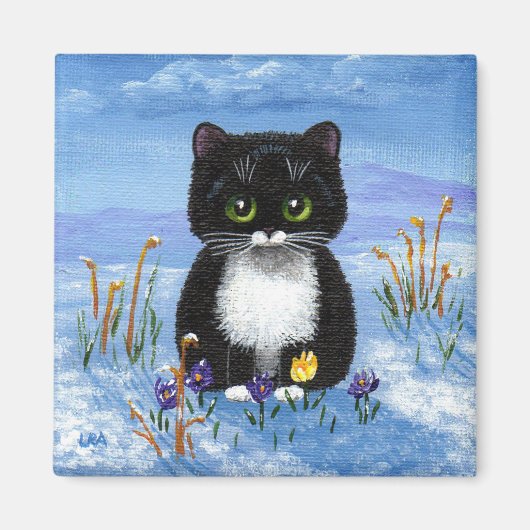 Funny Tuxedo Cat Winter Snow Creationarts Magnet (Vorne)