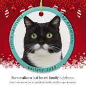 Funny Tuxedo Katze Besuchen Santa mit Unglaublich Keramik Ornament