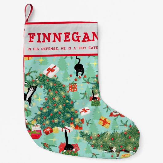 Funny Tuxedo Katze und Weihnachtsbaum Custom Kleiner Weihnachtsstrumpf (Vorderseite)