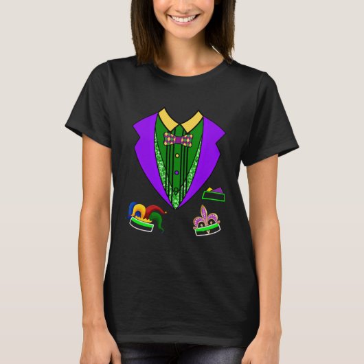 Funny Tuxedo Mardi Gras Anzug Vest Party Festival T-Shirt (Vorderseite)