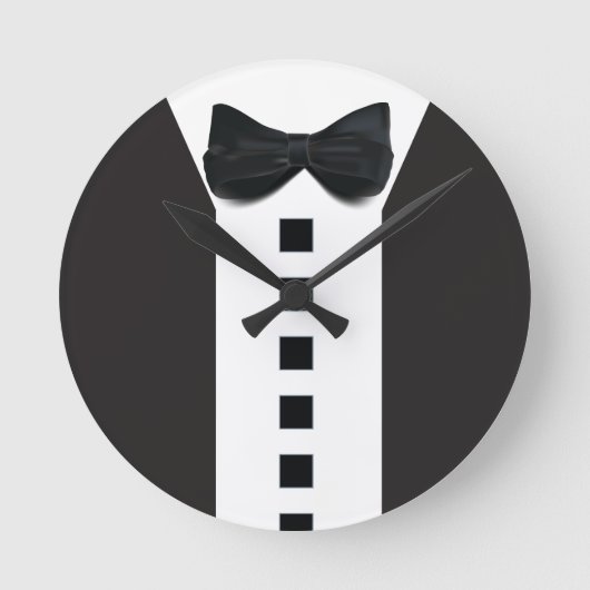 Funny Tuxedo 🎩 Schwarze Krawatte Formal Runde Wanduhr (Vorderseite)