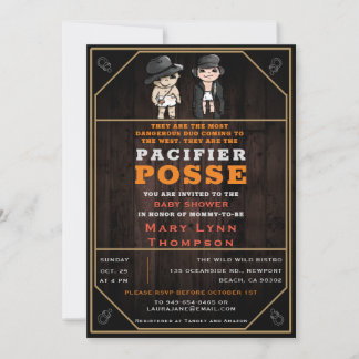 Funny Twins Schnuller Posse Wild West Baby Shower Einladung