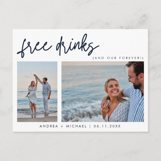 Funny Two Foto QR Code Wedding Save the Date Einladungspostkarte (Vorderseite)