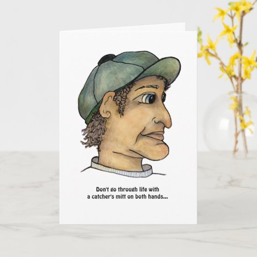 Funny Typ mit Two Catcher's Mitte Karte (Gelbe Blume)