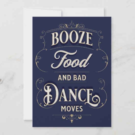 Funny Typografy Booze Food Dance bewegt Lässig Einladung (Vorderseite)