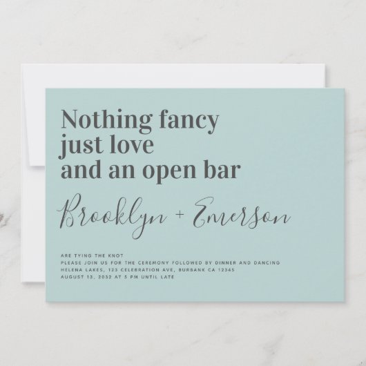Funny Typografy Duck Egg Blue Wedding Einladung (Vorderseite)