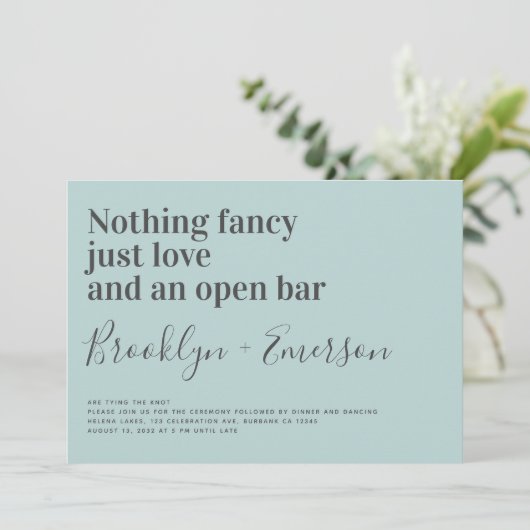 Funny Typografy Duck Egg Blue Wedding Einladung (Stehend Vorderseite)