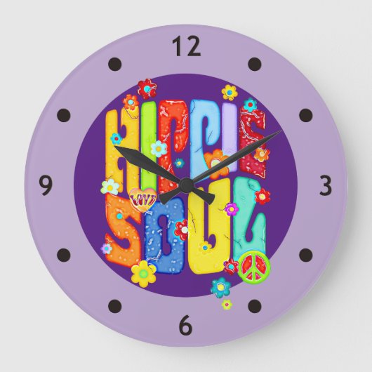 Funny Typografy - HIPPIE-SOUL 1 Große Wanduhr (Vorderseite)
