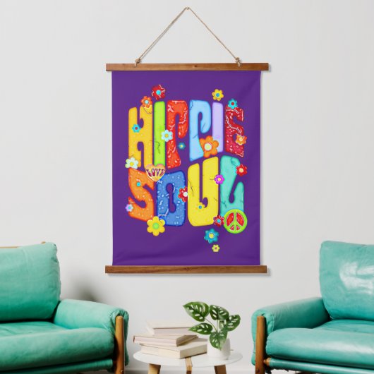 Funny Typografy - HIPPIE-SOUL 1 Wandteppich Mit Holzrahmen (Wohnzimmer)