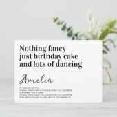 Funny Typografy Nothing Extravagant Birthday Party Einladung (Stehend Vorderseite)