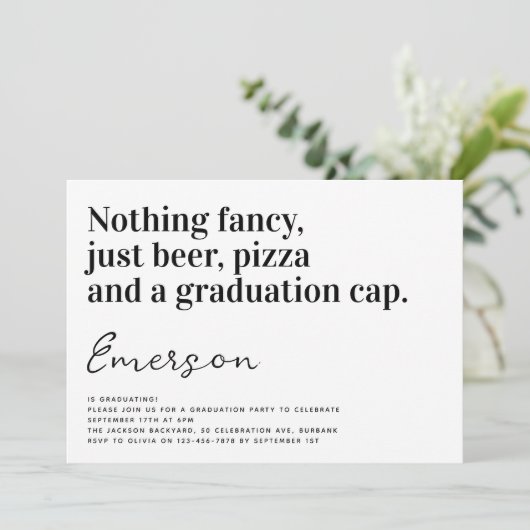 Funny Typografy Nothing Extravagant Grad Party Einladung (Stehend Vorderseite)