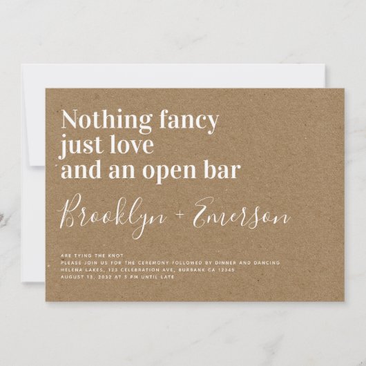Funny Typografy Open Bar Kraft Wedding Einladung (Vorderseite)