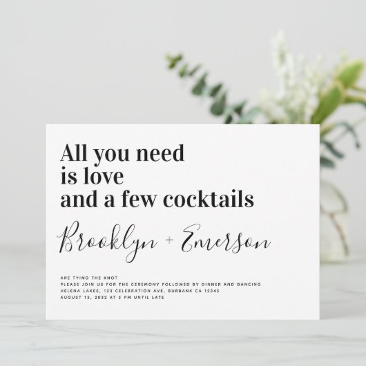 Funny Typografy Schwarz-weiß Wedding Einladung (Stehend Vorderseite)