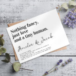 Funny Typografy Tiny Human Couple's Baby Shower Einladung<br><div class="desc">🎉 🎂 Freunde und Familie einladen,  diese lustige Typografie Baby Dusche Einladung zu feiern. Der Text lautet "Nichts extravagant,  nur Liebe und ein winziger Mensch."</div>