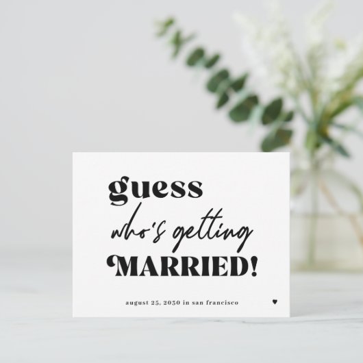 Funny Typografy Zitat Hochzeit speichern Sie das D Ankündigungspostkarte (Stehend Vorderseite)