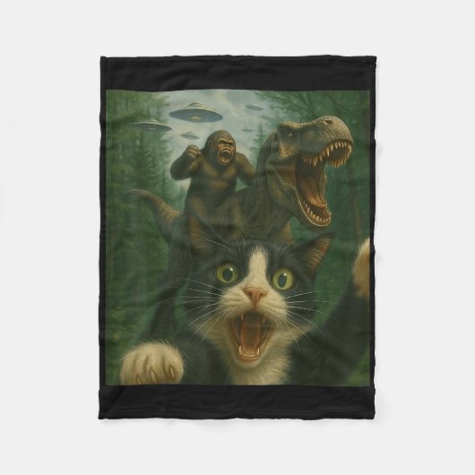 Funny überraschend beängstigend Katze Selfie T-rex Fleecedecke (Vorderseite)