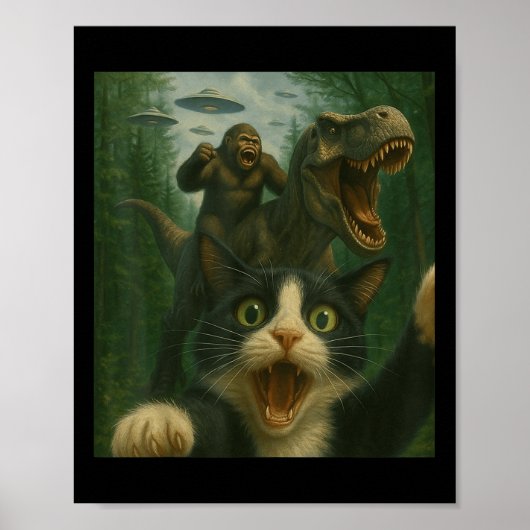 Funny überraschend beängstigend Katze Selfie T-rex Poster (Vorne)