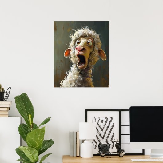 Funny überraschend Sheep Whimsical Animal Expressi Poster (Heimbüro)