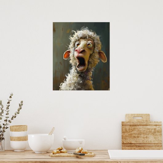Funny überraschend Sheep Whimsical Animal Expressi Poster (Küche)