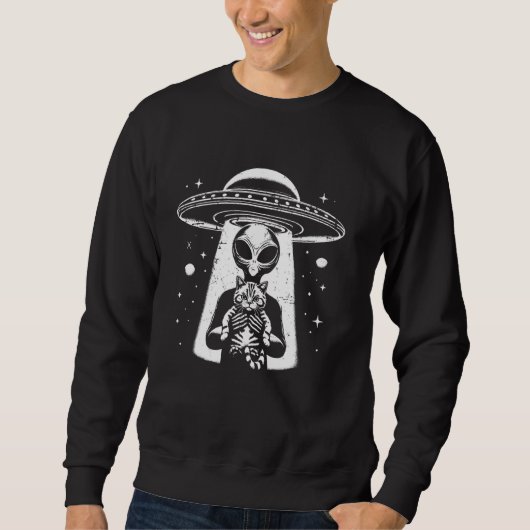 Funny UFO Alien mit einer Cat Graphic Sweatshirt (Vorderseite)