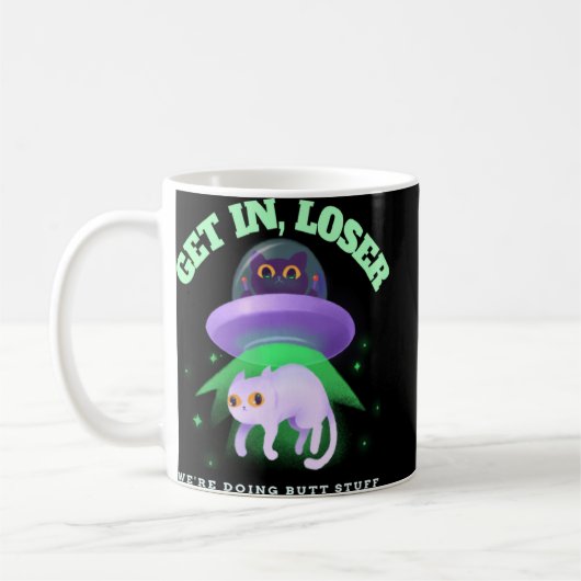 Funny Ufo Cat Alien Entführung wir tun Hintern Stu Kaffeetasse (Links)