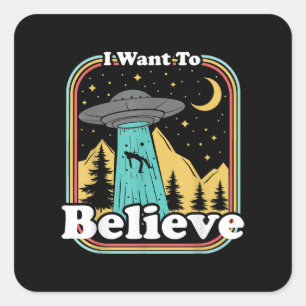 Funny UFO Entführung 70er 80er Retro Alien Woll ic Quadratischer Aufkleber