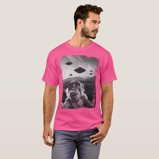 Funny Ufo Monkey Selfie mit Ufo Alien Monkey Funn T-Shirt (Vorne ganz)