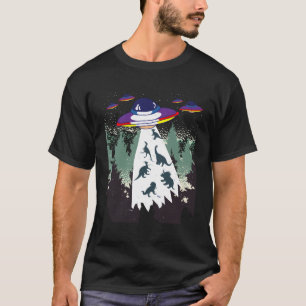 Funny Ufo Space Alien Forest Dinosaur Entführung T-Shirt