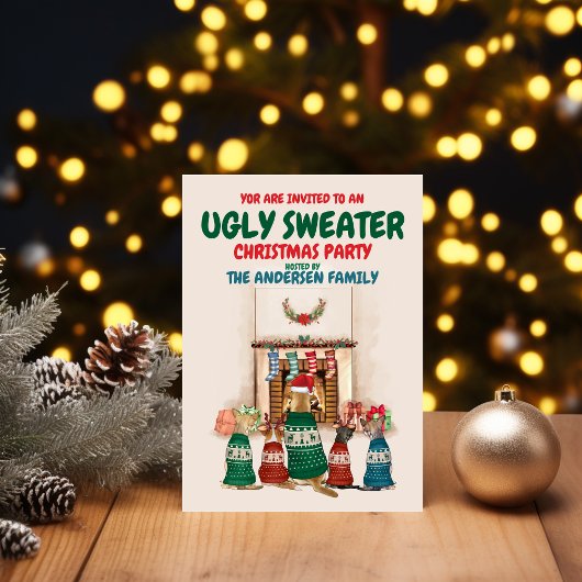 Funny Ugge Sweater Weihnachts-Party mit Hunden Einladung
