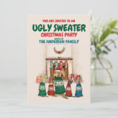 Funny Ugge Sweater Weihnachts-Party mit Hunden Einladung (Stehend Vorderseite)