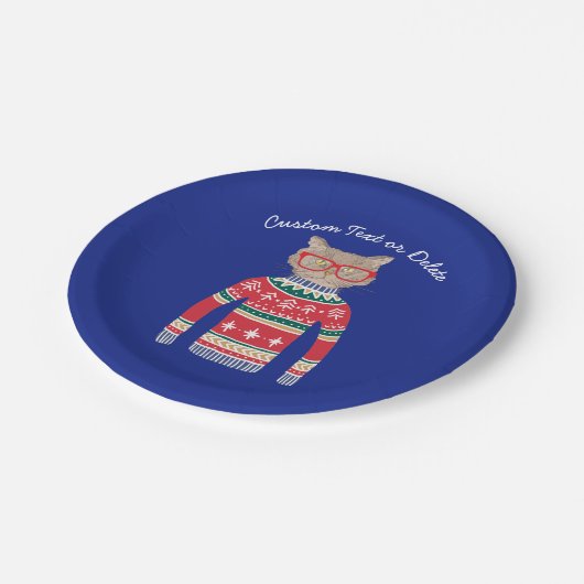 Funny Uggli Christmas Sweater, Custom Cat Lover Pappteller (Schrägansicht)