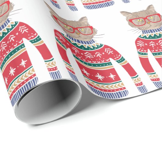 Funny Uggli Christmas Sweater, Niedlich Cat Lover Geschenkpapier (Rolleneckpunkt)