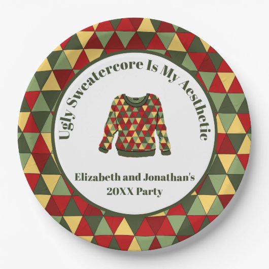 Funny Uggli Weihnachten Sweater Red Green Gold Pappteller (Vorderseite)