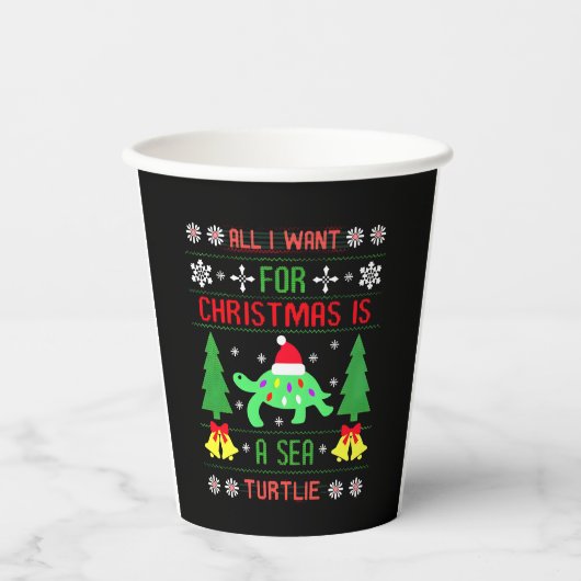 Funny Ugly All I Want For Christmas Is A Sea Turtl Pappbecher (Vorderseite)