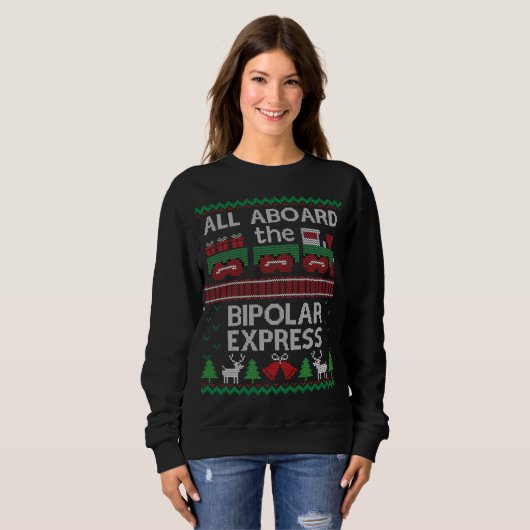 Funny Ugly Christmas Bipolar Express Zug Pullover (Vorne ganz)