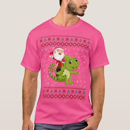 Funny Ugly Christmas Santa Riding Chameleon T-Shirt (Vorderseite)