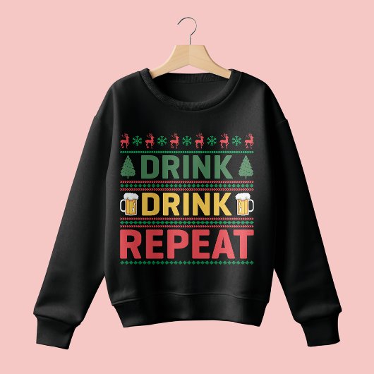Funny Ugly Christmas Sweater Drink Bier Script Sweatshirt