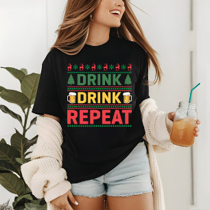 Funny Ugly Christmas Sweater Drink Bier Script Tri-Blend Shirt