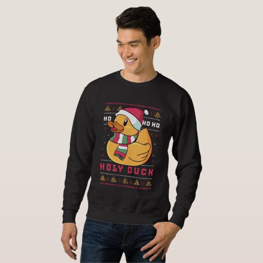 Funny Ugly Christmas Sweater Duck Pun Ho Ho Ho Sweatshirt (Vorne ganz)