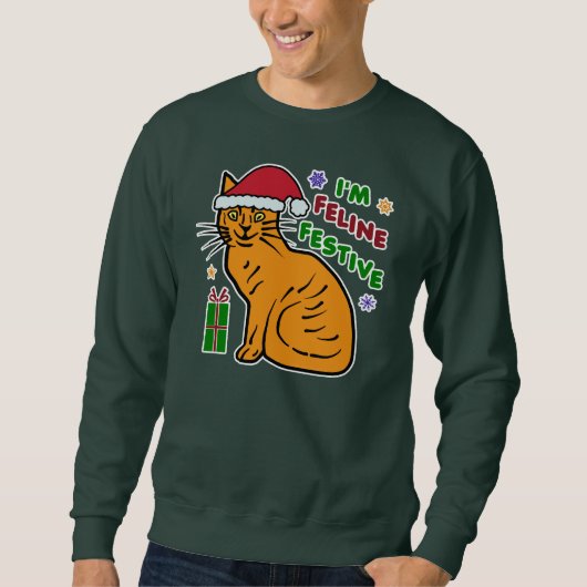 Funny Ugly Christmas Sweater Festive Cat Pub Sweatshirt (Vorderseite)